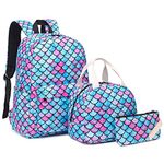 School Backpack for Teen Girls, 3-in-1 Kids Backpack Bookbag Set School Bags with Lunch Box Pencil Case (Mermaid)