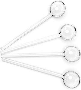 Teabloom Glass Stirring Spoons – Set of 4 Crystal Clear Petite Teaspoons (5.3 inches) – Coffee or Tea Glass Stirrers – Heat-Resistant and Toxin-Free Borosilicate Glass – Dishwasher Safe