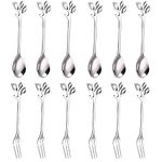 12 Pieces Tea Sugar Spoons, Stainless Steel Dessert Coffee Tea Spoon, Stainless Steel Tea Fork, Appetizer Dessert Forks, Including 6 Spoons and 6 Forks, for Kitchen Tea Parties and Coffee Shops