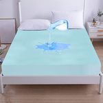 GADDA CO Waterproof Terry Cotton Ultra Soft Feel Bed Topper with Elastic Fitted Mattress Protector - 72 X 72 Inch / 6 X 6 Feet - Double Bed Size - Blue