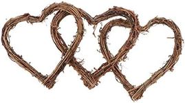 3pcs Heart Wreaths Natural Rattan Love Heart Wreath Rustic Wicker Wall Decor for Valentine’s Day, Weddings, Front Door Display - Brown, 25CM