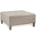 Madison Park Chic Button Tufted Ottoman Table, Solid Wood Leg Foot Rest for Living Room, Nailhead Trim, Large Traditional Upholstered Square Cocktail Accent Floor Stool Furniture - Taupe Lindsey