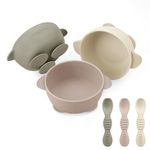 PandaEar 3 Pack Baby Suction Bowls with 3 Spoons, Stay Put Silicone Food Bowl Babies Led Weaning Supplies for Kids Toddlers, BPA-Free (Linen Brown Tan)