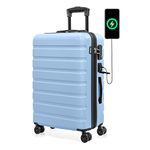 Luggage AnyZip PC+ABS Hardshell Suitcase with 4 Universal Wheels TSA Lock Checked-Medium 24 Inch with USB Charging Port (LightBlue)