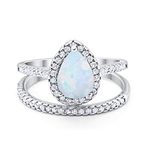 Blue Apple Co. Teardrop Pear Bridal Set Wedding Engagement Ring Band 925 Sterling Silver Round Lab White Opal Cubic Zirconia Size-7