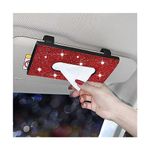 JNNJ Car Tissue Holder, Bling Car Visor Tissue Box Holder, Leather Crystals Paper Towel Cover Case, Sun Visor Napkin Holder, Hanging Car Tissues Holders, Auto Interior Bling Accessories(Red)