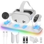 LYtech VR Charging Dock for Quest 3S Charging Stand for Oculus/Meta Quest 3S Magnetic Charging Station for VR Headset & Controllers Quest 3S Accessories with RGB, 2 Rechargeable Batteries ＆ UK Adapter