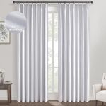 Topfinel White Pinch Pleated Curtains 96 Inch Long, 100% Blackout Thermal Insulated Natural Linen Pinch Pleat Viral Ivory Drapes with Hooks Rings 2 Panel Sets, 8FT Back Tab Window Curtains