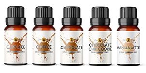 Coffee Shop Fragrance Oil Set 5 x 10ml | for Diffuser Refill, Wax Melts, Candle Making, Soaps, Perfume | Coffee, Chocolate, Cupcake, Chocolate Chip Cookie and Vanilla Latte