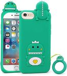 YONOCOSTA Cute iPhone SE 2020 case, iPhone 6 Case, iPhone 6s Case, iPhone 7 Case, iPhone 8 Case, Funny 3D Cartoon Animals Green Little Dinosaur Soft Silicone Shockproof Back Cover Case with Keychain