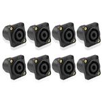 MEIRIYFA Speakon Female Panel Mount Socket Connector, 4 Pole Audio Speakon Female Square Wall Plate Jack Twist Lock Adapter for NL4MP, NL4MPR, NL4FC, NL4FX, NLT4X, NL2FC (8PCS)