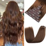 Rimoss Clip in Hair Extensions Real Human Hair, Chocolate Brown Hair Extensions Real Human Hair Clip ins Straight, Premium Soft 7pcs Remy Human Hair Clip in Extensions for Women (#4 14 Inch)