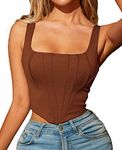 EverLove Corset Tops For Women Mesh Overbust Bustier Crop Sleeveless Bodyshaper Camis, Brown, Medium