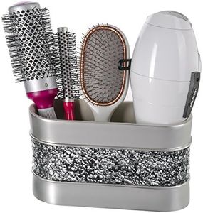 Creative Scents Crackled Glass Silver Bathroom Toothbrush Organizer, Decorative Bathroom Counter Organizer, 3 Slot Electric Toothbrush And Toothpaste Holder For Bathroom, Makeup Brush Holder