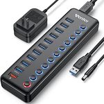 Powered USB Hub 3.0, Wenter 11-Port USB Splitter Hub (10 Faster Data Transfer Ports+ 1 Smart Charging Port) with Individual LED On/Off Switches, USB Hub 3.0 Powered with Power Adapter for Mac, PC…