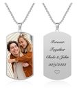 AllerPierce Personalised Photo Necklace Mens Dog Tag Picture Pendant Necklace for Men Women Text Engraving Custom Stainless Steel Memorial Necklace Gift for Boyfriend Dad Husband Fathers Day Christmas