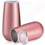 Sivaphe 2 Pack Insulated Stemless Champagne Flutes, 6 oz Stainless Steel Cocktail Cups Unbreakable for Champagne Wine Glass with Lids (Rose Gold)