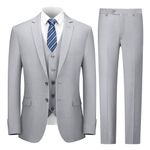 Cooper & Nelson 3 Piece Mens Suit Set, 2 Button Slim Fit Suit for Men, Solid Jacket, Vest, Pants and Tie, Light Grey, Large