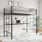 JURMERRY Metal Loft Bed with Desk & 2 Built-in Ladders,Safety Guard Rail, Space-Saving Design, No Box Spring Needed, Twin Black