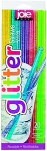 Joie Reusable Plastic Straws, 20-Piece Set with Cleaning Brush, Glitter, Colorful, Eco-Friendly