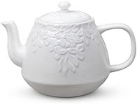 Toptier Leaf Teapot, Porcelain Tea Pot with Stainless Steel Infuser, Blooming & Loose Leaf Ceramic Teapot, 37 Ounce, White