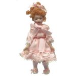 Melody Jane Dolls House Victorian Little Girl with Ringlets in Pink Dress Porcelain People