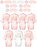 Jecery 7 Pcs Bridesmaid Robe Sets Bride Silk Satin Robes Bridal Party Robes with Sleeping Eye Mask and Elastic Headband Sets, White, Pink, One Size