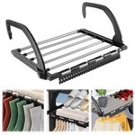 ADERTOS 5 Bar Radiator Clothes Airer Rack, Foldable Laundry Drying Rails Stainless Steel Clothes Dryer Drying Rack Folding Radiator Towel Holder Radiators Clothes Hanger for Balcony - Black, 40 x 32cm