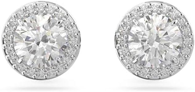 Swarovski Una Stud Earrings, White Round Cut and Pavé Crystals in a Rhodium Plated Setting