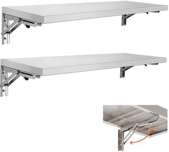 SWOTCATER Stainless Steel Folding Concession Shelf 2 Pack 12" x 48", Drop Down Folding Wall Shelves, Heavy Duty Foldable Wall Mount Shelving for Concession Windows, Food Truck