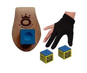 JBB Combo of Snooker and Pool Magnetic Leather Chalk Holder, Two Triangle Chalk and Glove