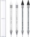 Tatuo 4 Pieces Rhinestone Picker Dotting Pen, Dual Ended Rhinestone Gems Crystals Studs Picker Wax Pencil Pen Crystal Beads Handle Manicure Nail Art DIY Decoration Tool (4 Pieces, Black White)