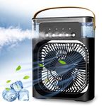 Mabron [ Summer Sale with 15 Years Warranty ] Portable Air Conditioner Fan Mini Evaporative Air Cooler with 7 Colors LED Light, 3 Wind Speeds and 3 Spray Modes for Office, Home, Dorm, Travel_10 BLACK