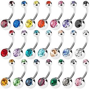 15 PCS Assorted Colors Belly Button Ring Surgical Steel Hypoallergenic Lead and Nickel Free,14 Gauge Navel Piercing Body Jewelry (15 PCS:Steel Ball), Stainless Steel