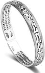 Deelfel Bracelet for Men Women Silver Engraved Proverbs Heart Sutra Bangle Wide Stainless Steel Free Size Bracelet for Protection Stylish New Year Gift, Stainless Steel, no gemstone