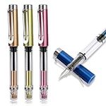 Bewudy 4 Pcs Refillable Fountain Pen Transparent Caligraphy Pens for Writing Upgrated Fine Nib Piston Filling Fountain Pen