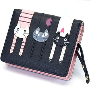 Ofertas del Viernes Negro 2016 valentoria® Regalos de cumpleaños para las mujeres de mini sintética piel bifold cartera de embrague de 3 diseño de gato, negro