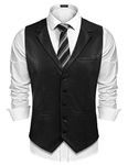 COOFANDY Mens Leather Suit Vest Casual Western Vest Jacket Lightweight V-Neck Dress Waistcoats Halloween Vest, Black, Large