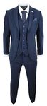 Mens Wool Tweed Suit 3 Piece Authentic 1920s Tailored Fit Classic Navy