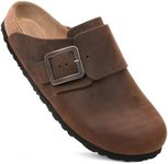 AEROTHOTIC Genuine Leather Clogs for Women with Arch Support Memory Foam Cork Footbed Indoor and Outdoor Adjustable Buckle Potato Shoes Comfortable Mules (Dakota Brown,Size10-10.5)