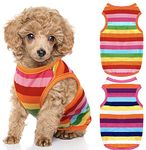 KUTKUT Pack of 2 Rainbow Dog Shirt for Small Dogs | 100% Cotton Summer Girl Boy T-Shirt | Clothes for ShishTzu, Yorkie, Maltese (Size: L, Chest:43cm, Neck:32cm, Back:33cm, Pet Weight 4kg - 6kg)