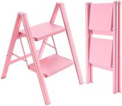 GPUSFAK 2 Step Ladder, Multi-Purpose Sturdy Lightweight Portable Folding Step Stool with Wide Anti-Slip Pedals, 500lbs Capacity Household and Kitchen Stepladders(Pink)