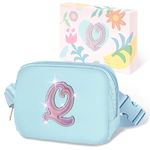 COSHAYSOO Initial Letter Belt Bag Crossbody Waist Fanny Pack Trendy Chest Purse Travel Essentials Birthday Christmas Gifts for Women Teen Girls, Blue, S, Q