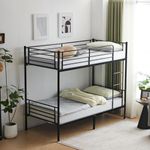 Karlhome Twin Over Twin Bunk Bed, Bunk Beds for adults, Kids Bunk Bed, Single Bunk Bed with Ladder and Guard Rails, Heavy Duty Metal BunkBeds for Teens, Adults - No Box Spring Needed, Black