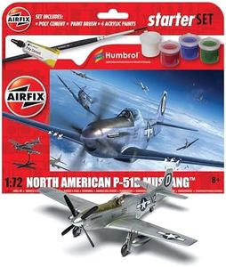 Airfix Starter Set - A55013 North American P-51D Mustang Model Building Kit - Plastic Model Plane Kits for Adults & Children 8+, Set Includes Sprues, Decals, Paints, Brush & Glue - 1:72 Scale Model