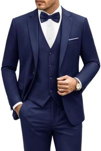 LUPURTY Men's One Button 3-Piece Suits Slim Fit Tuxedo Set with Blazer Jacket Vest & Pants for Wedding Prom Business,Navy 3XL