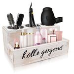 Wooden Hair Dryer Holder, Curling/Flat Iron Holder, Hair Accessories & Bathroom Supplies Hair Tool Organizer, Storage for Bathroom Counter, Vanity, Brushes & Makeup (White)