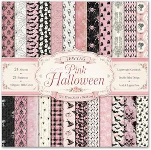 Pink Halloween Scrapbook Paper Pad, 24 Double-Sided 12x12 Cardstock Sheets | 24 double-sided 12 x 12 inch sheets in 24 patterns, made from 60 lb cover lightweight cardstock that is acid and lignin free