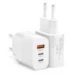 2 Pcak UK to European Plug Adapter, Fast Charging EU Europe Travel Adapter with 2 USB C and 1 USB A, European to UK Plug Adaptor for France Spain Portugal Germany Iceland Greece Denmark Turkey, etc