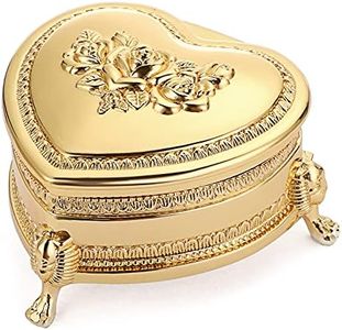 Hipiwe Vintage Metal Jewelry Box with Antique Flower Carved, Small Heart Shape Trinket Organizer Box Earrings Rings Necklace Bracelet Storage Holder, Keepsake Gift Box for Girl and Women